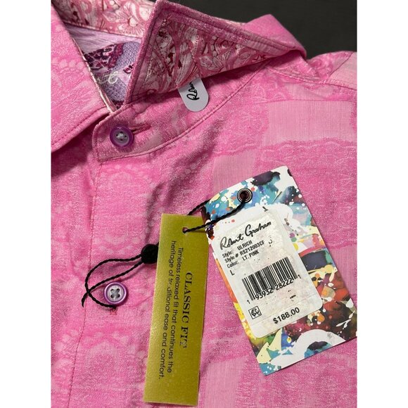 Robert Graham Mens Ulrich Foulard Jaquard Woven Short Sleeve Shirt Large Lt Pink - Picture 2 of 4